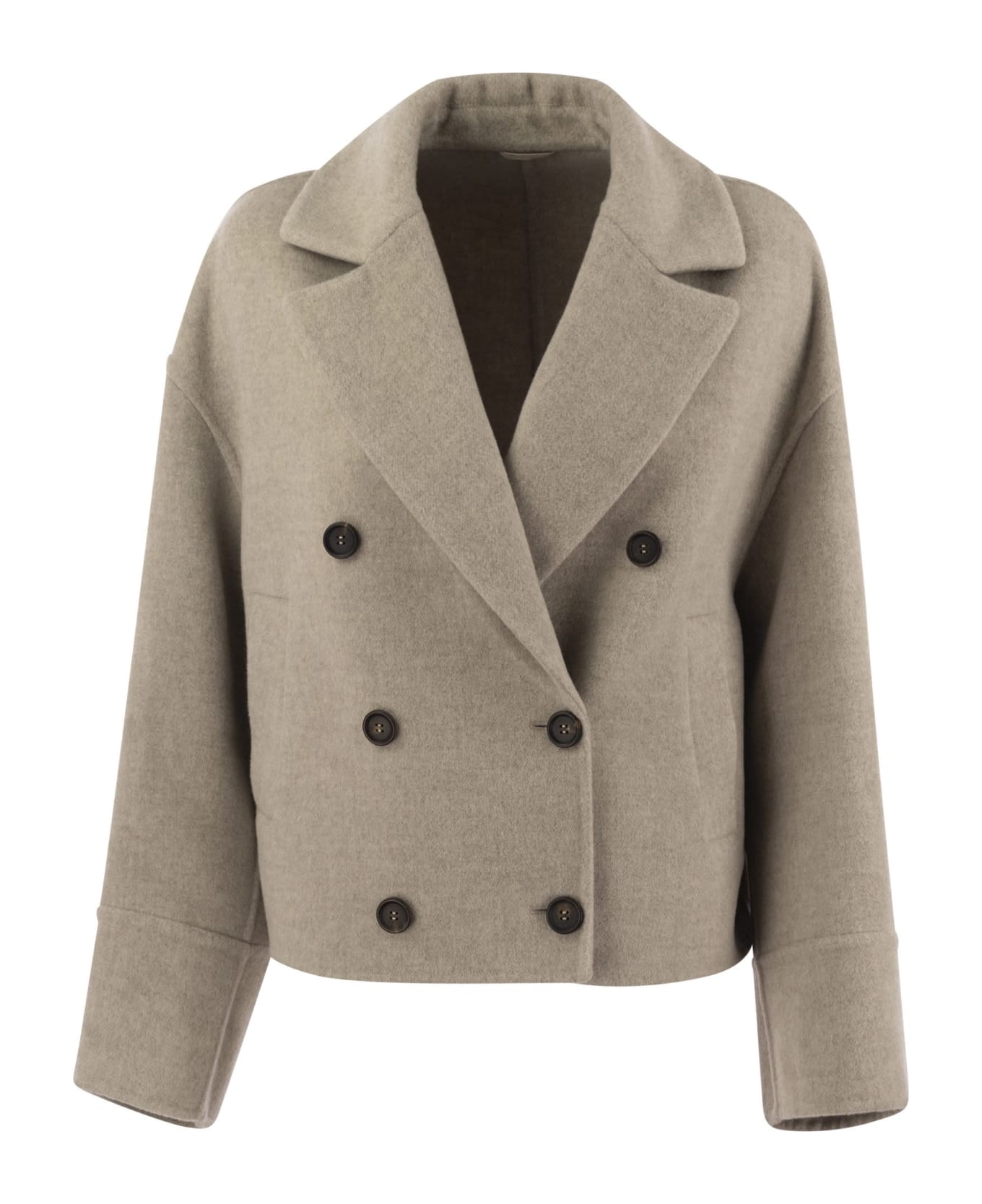 Brunello Cucinelli Double-breasted Wool And Cashmere Short Coat - Beige