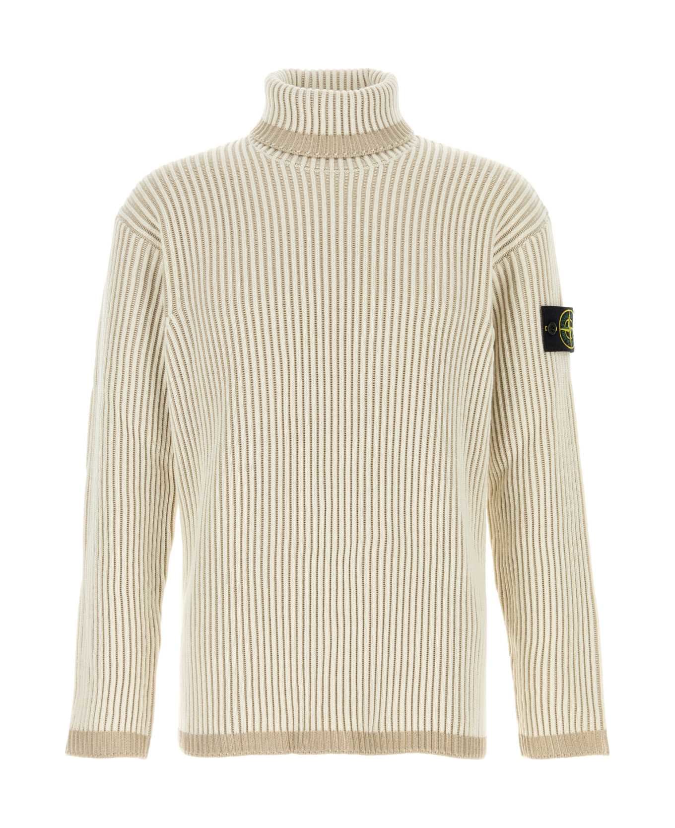 Stone Island Two-tone Wool Sweater - NATURAL