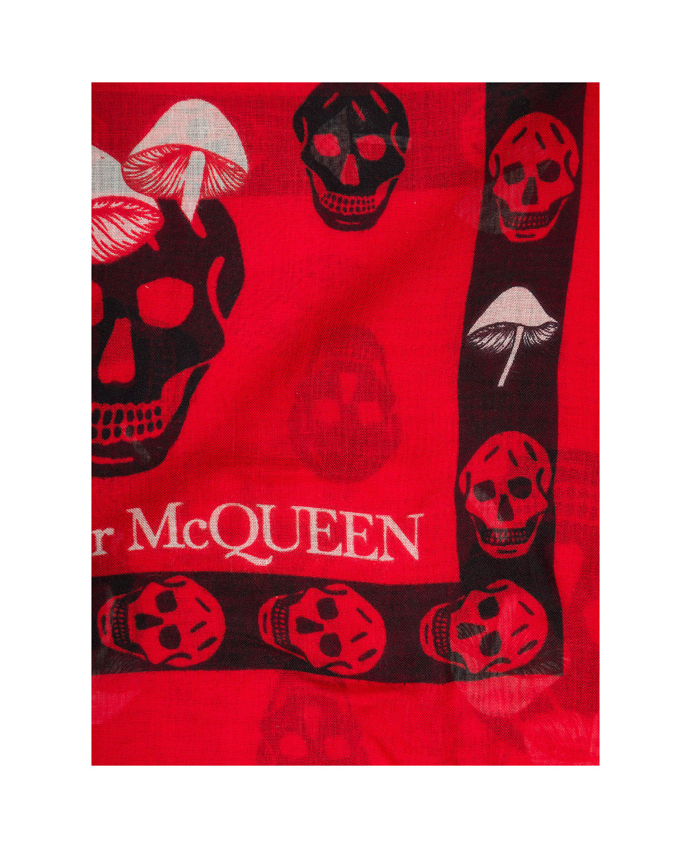 Alexander McQueen Red Scarf With Skull And Mushroom Print All-over In Modal Blend - Red スカーフ＆ストール