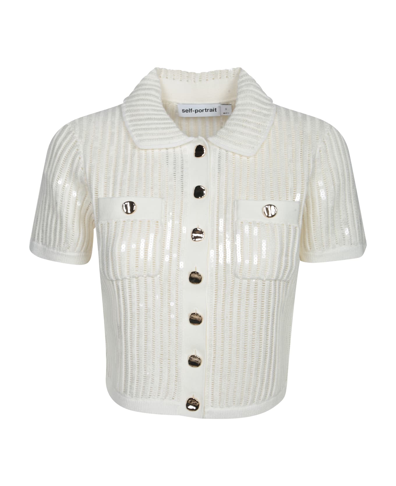 self-portrait 'crochet' White Cotton Blend Top - White