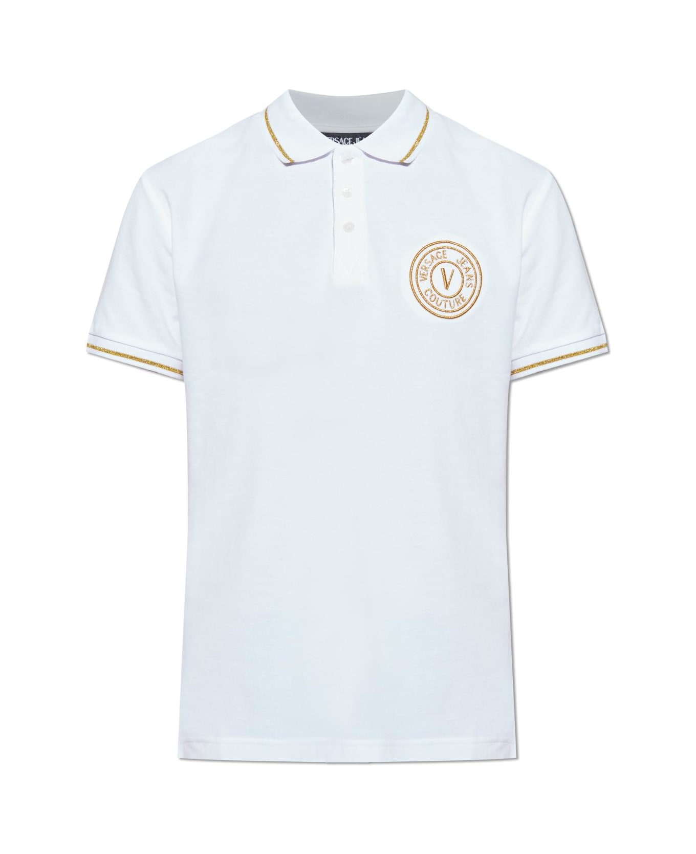Versace Jeans Couture White Polo With Gold Embroidered Logo - White