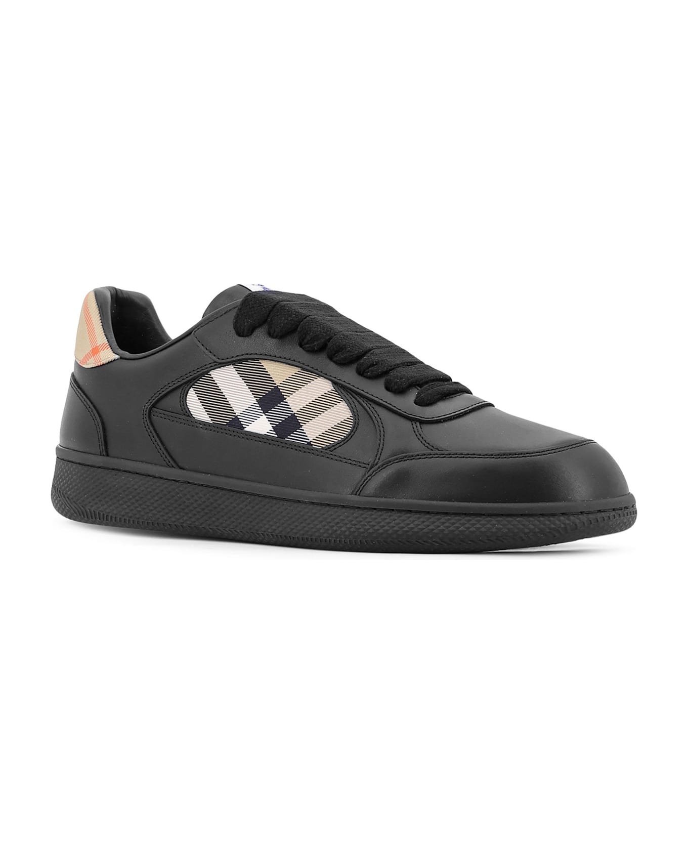 Burberry Leather Sneakers With Traditional Check Inserts - Black
