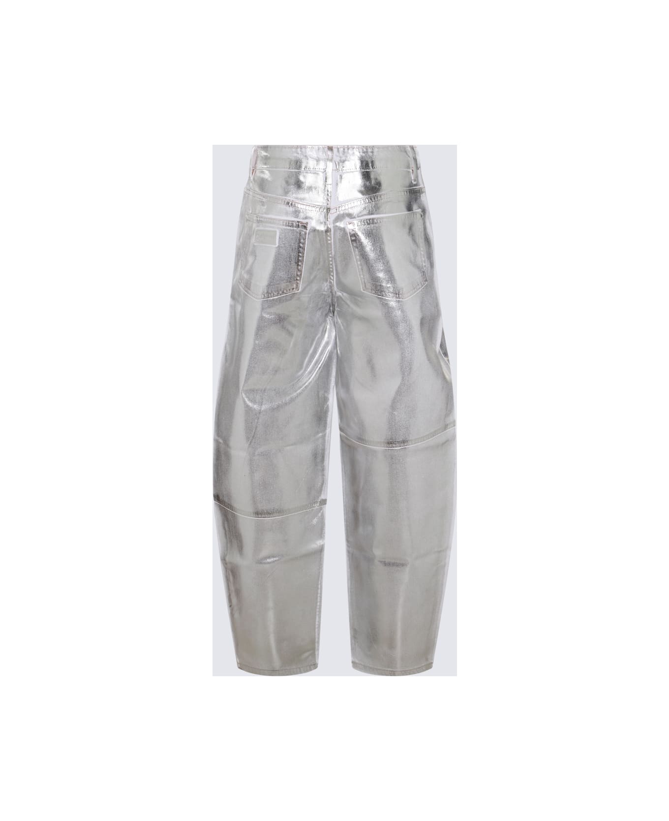 Ganni Silver Cotton Jeans - White ボトムス