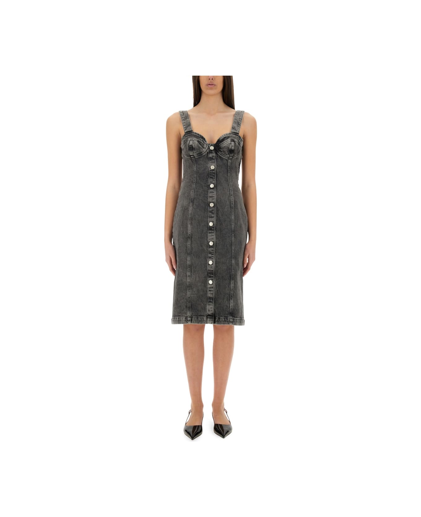 M05CH1N0 Jeans Denim Midi Dress - GREY