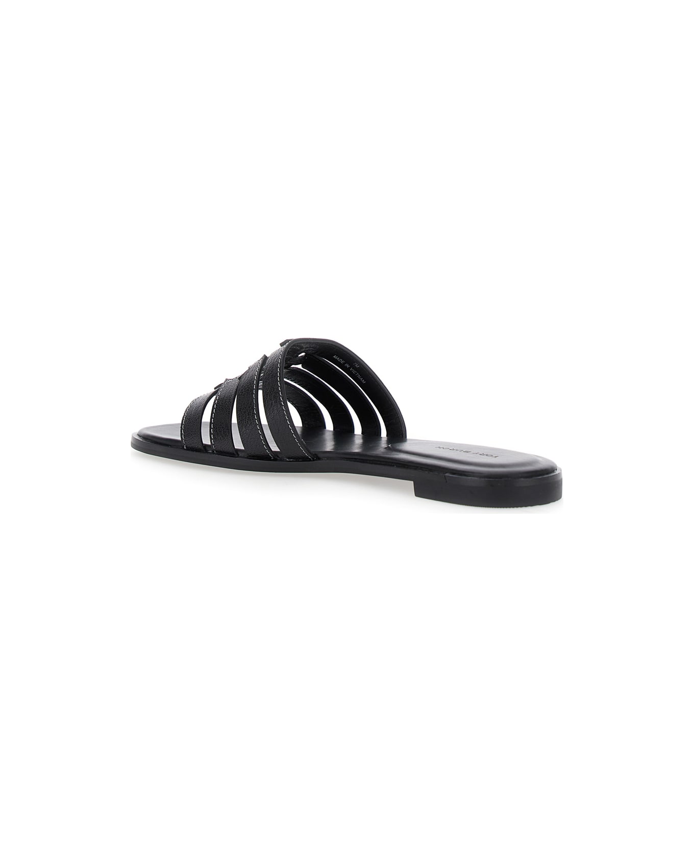 Tory Burch 
ines Cage
 Black Sandals With Double T Motif In Leather Woman - Black