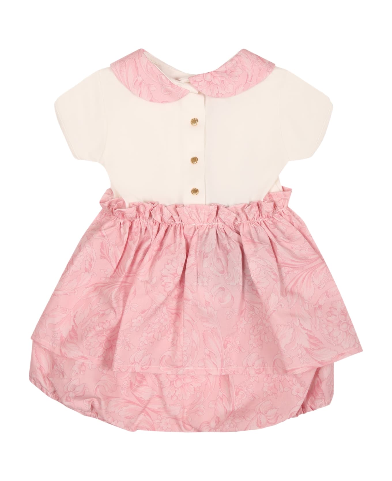 Versace Pink Dress For Baby Girl With Baroque Print - Pink ウェア
