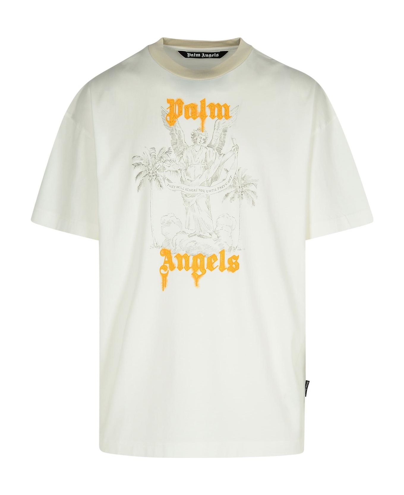 Palm Angels 'angel Pency' White Cotton T-shirt - White