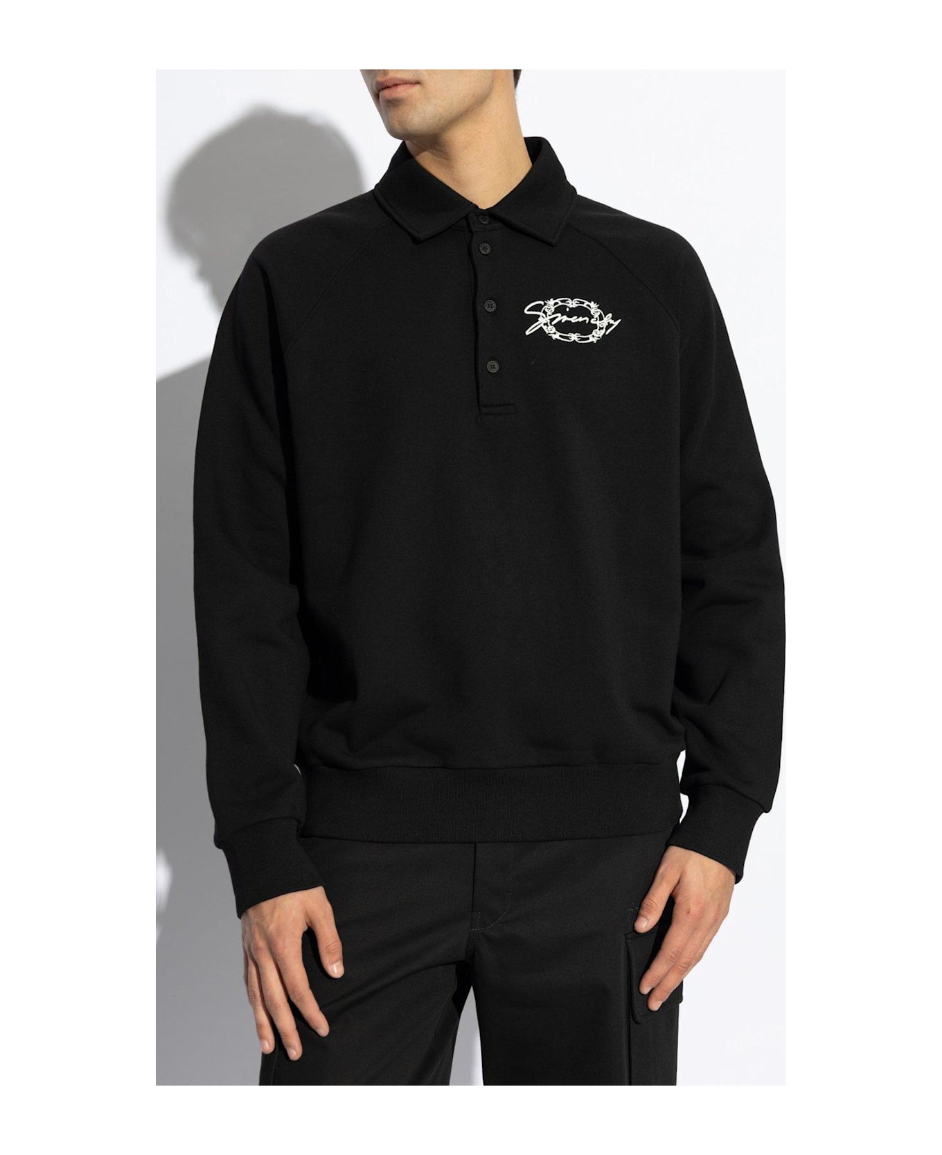 Givenchy Logo Embroidered Collared Sweatshirt - Black