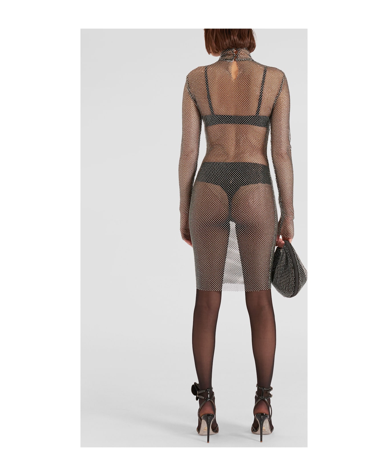 Genny Mesh Long Sleeves Dress - Black