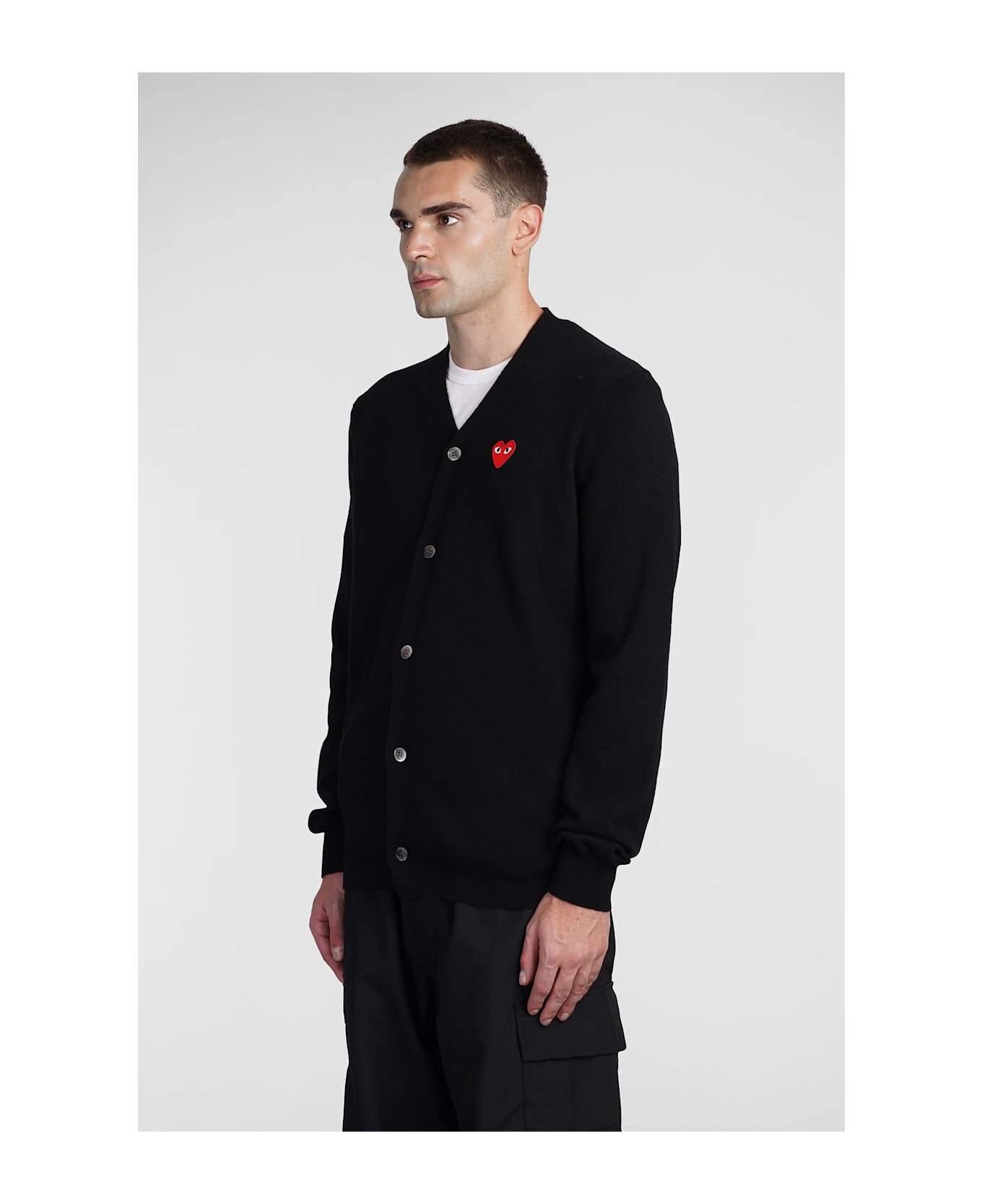 Comme des Garçons Play Cardigan In Black Wool - black