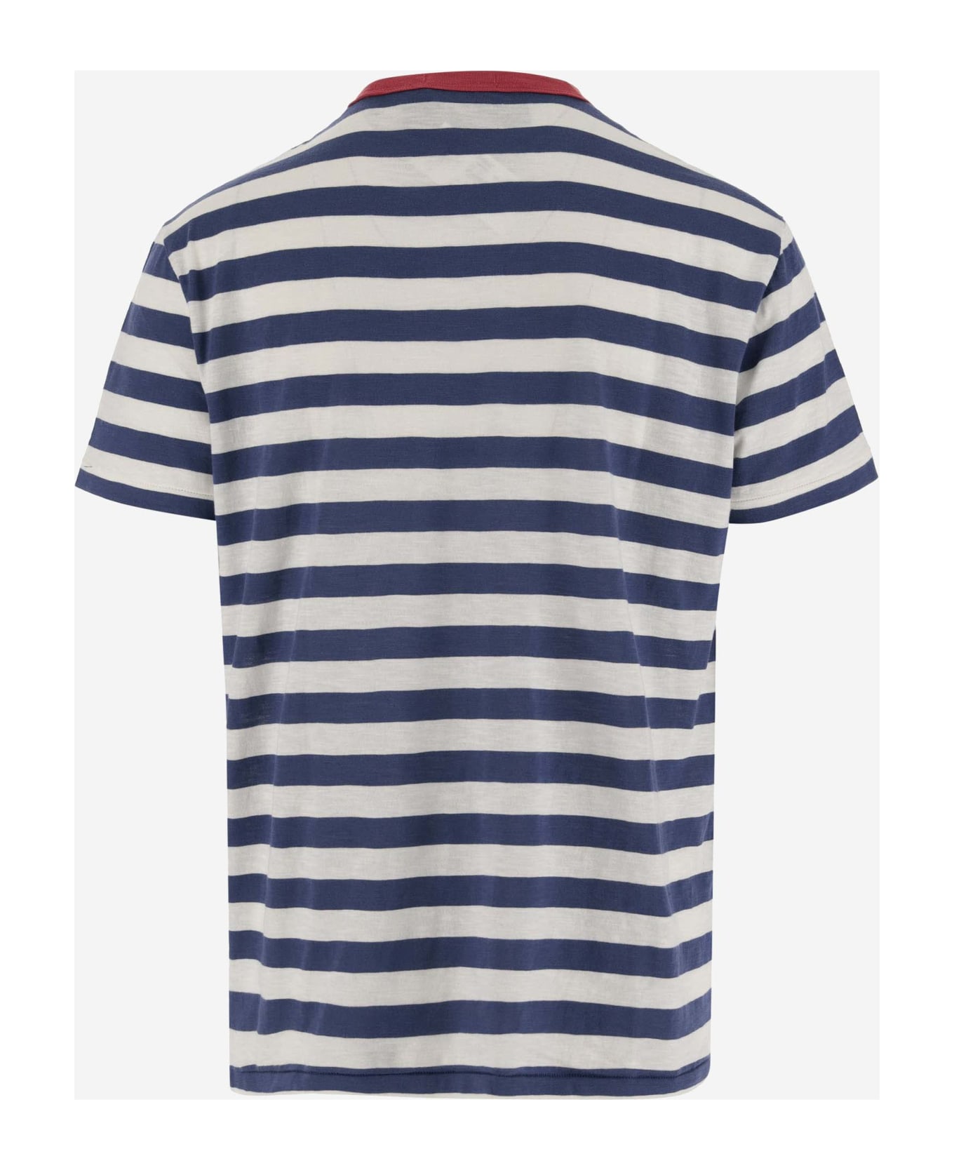 Ralph Lauren Cotton T-shirt With Striped Pattern And Logo - BLUE/WHITE