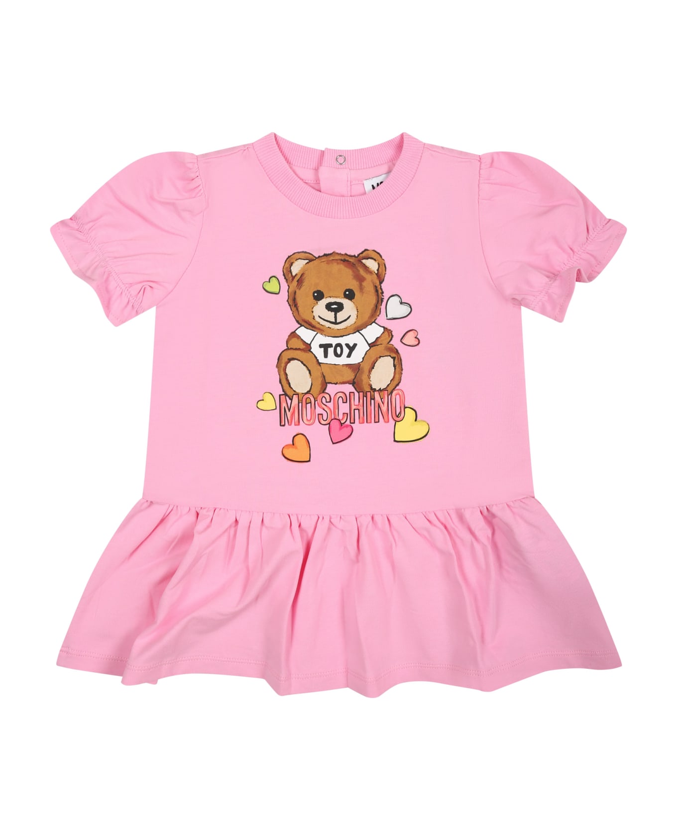 Moschino Pink Dress For Baby Girl With Teddy Bear Print - Pink ウェア