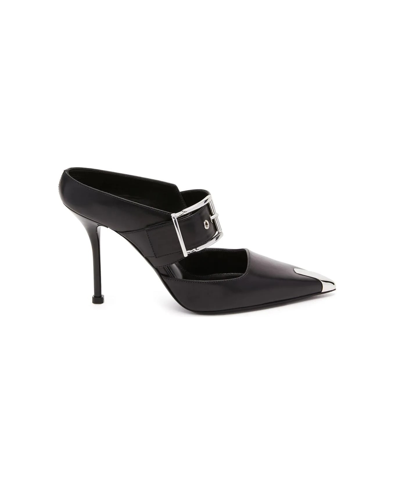 Alexander McQueen Punk Sandals With Buckle In Black And Silver - Black