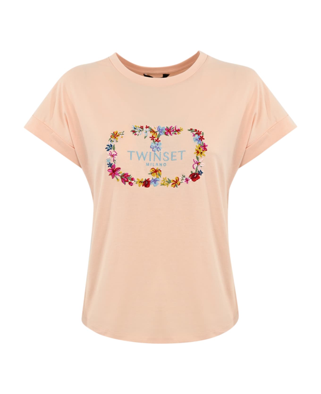 TwinSet T-shirt With Floral Embroidery - Pink
