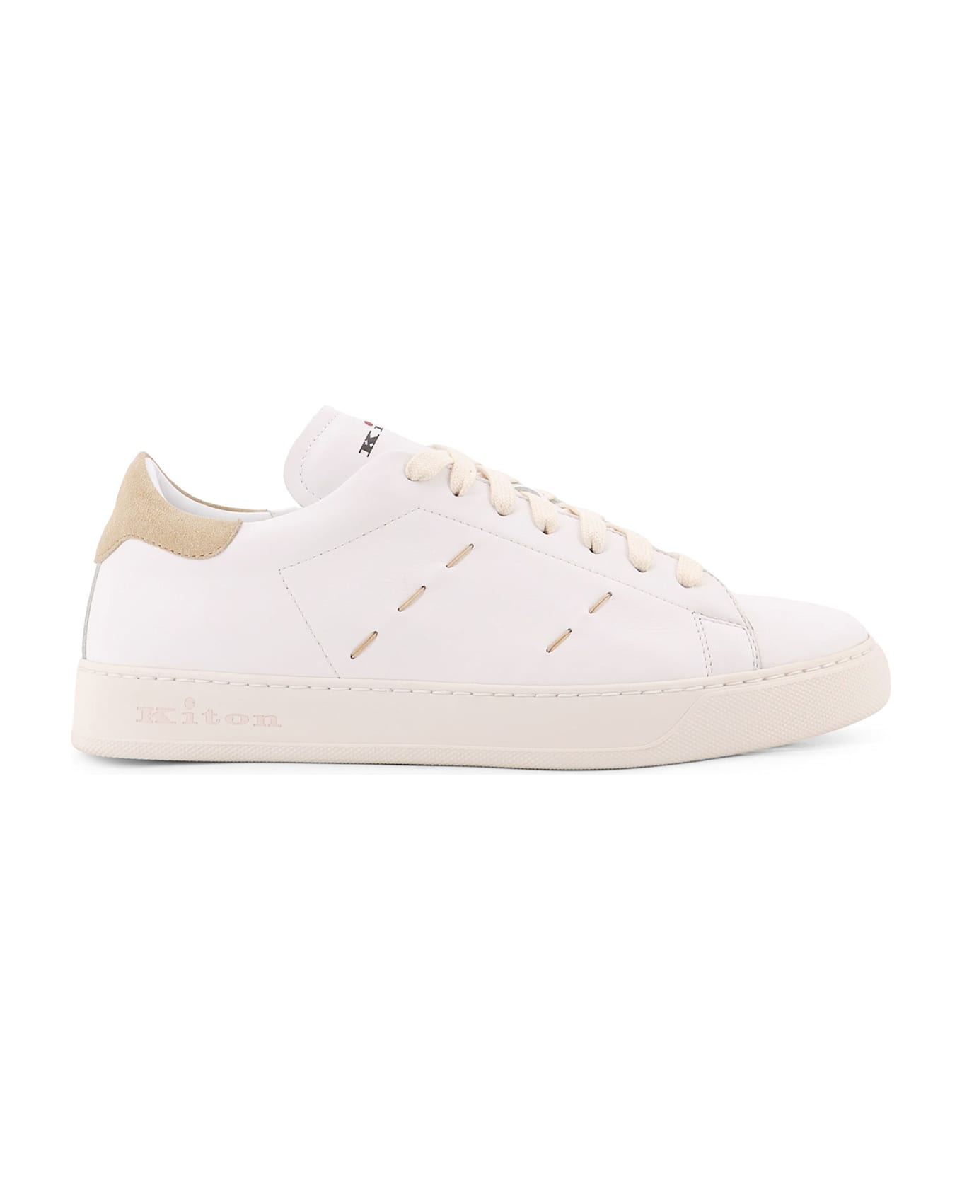 Kiton Leather Sneakers With Iconic Stitching - White