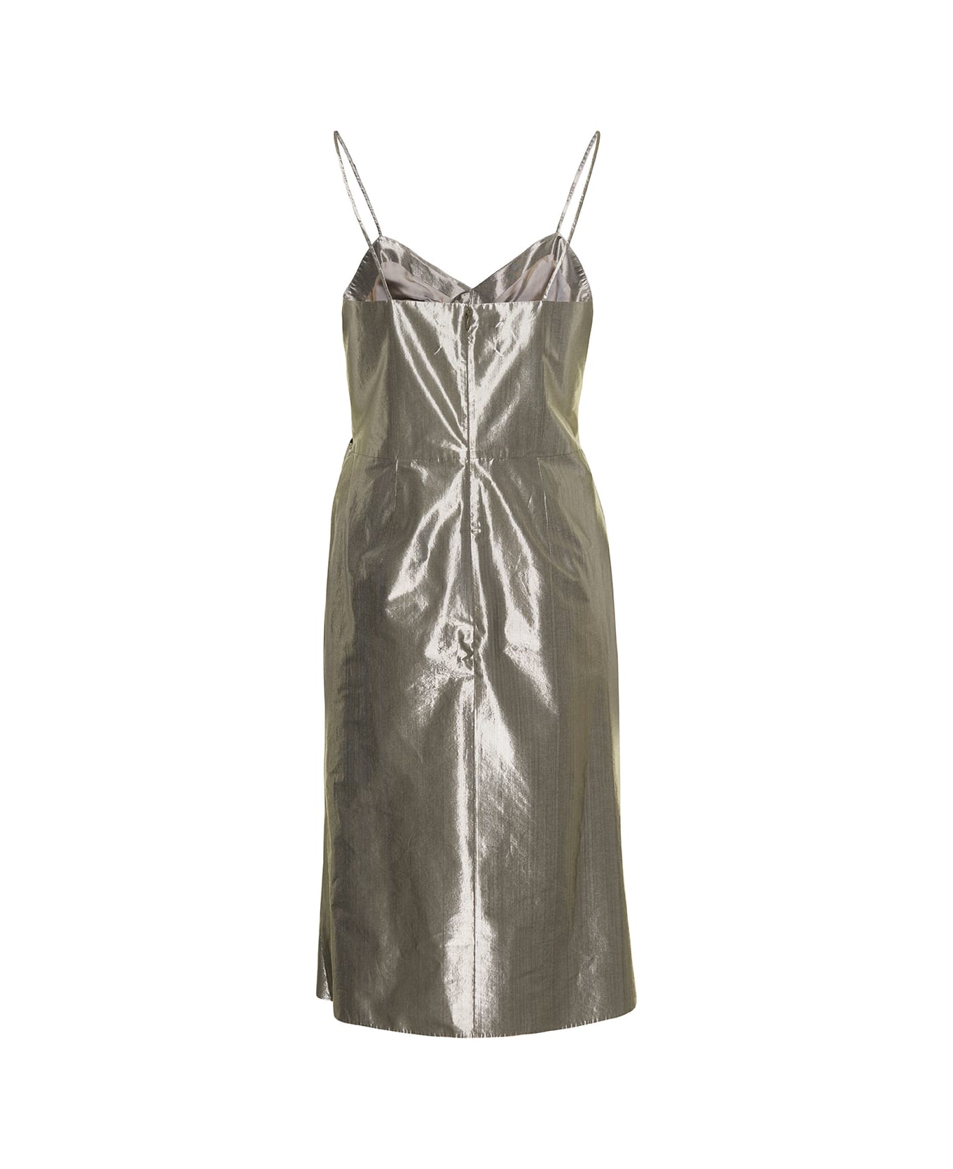 Maison Margiela Midi Ivory Dress With Bow Detail In Metallic Lurex Woman - Metallic