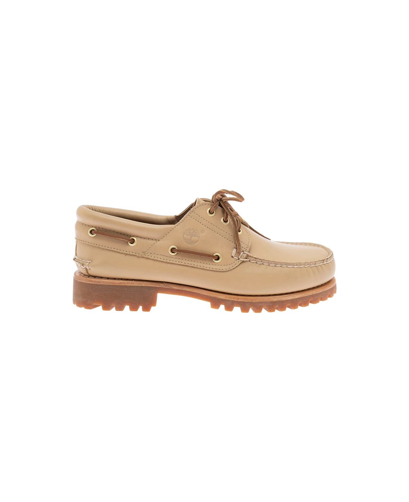 Timberland Beige Loafers With Round Toe And Contrasting Stitching In Leather Man - Beige