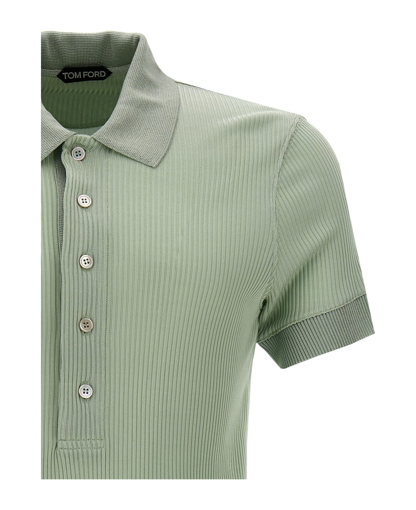 Tom Ford Ribbed Viscose Polo Shirt - GREEN