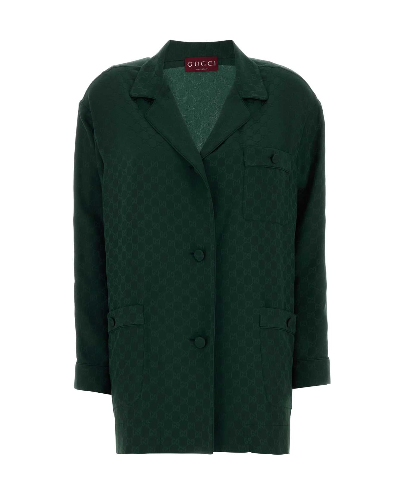 Gucci Bottle Green Gg Silk Shirt - GREEN シャツ