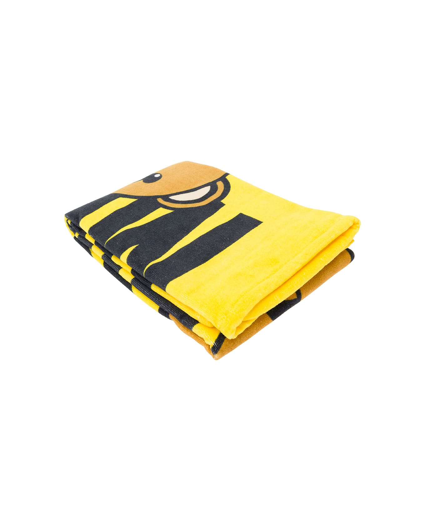 Moschino Yellow Beach Towel With Teddy Bear Print In Cotton - Yellow