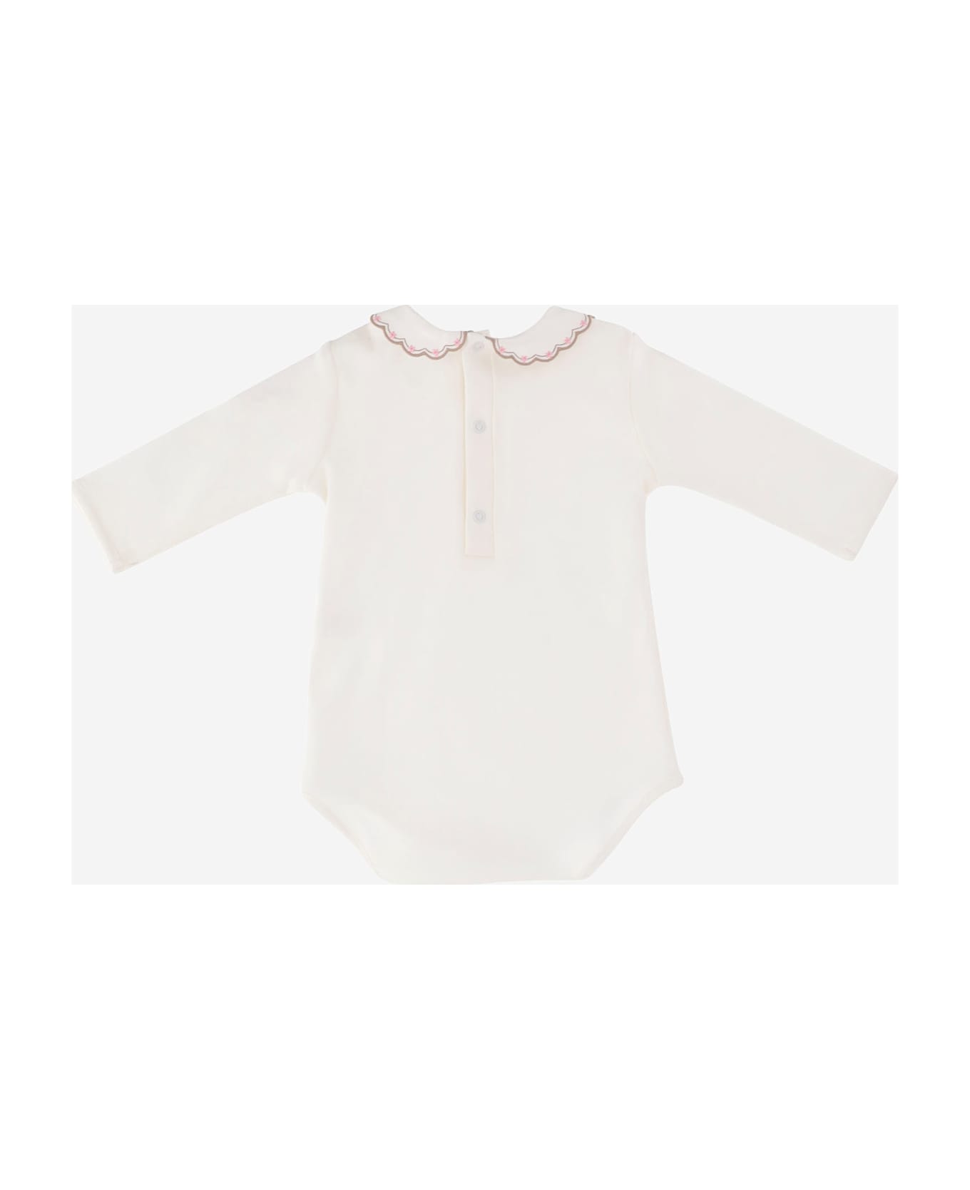 Nicoletta Fanna Cotton Bodysuit With Embroidered Collar - White