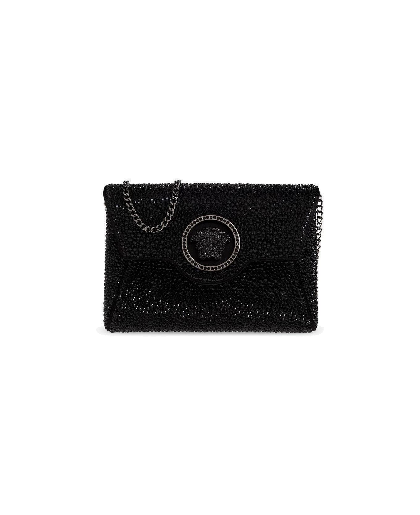 Versace Medusa Plaque Embellished Clutch Bag - BLACK