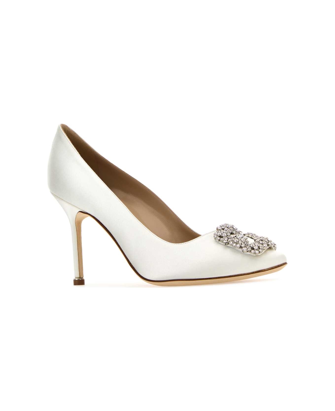 Manolo Blahnik White Satin Hangisi Pumps - MCRM