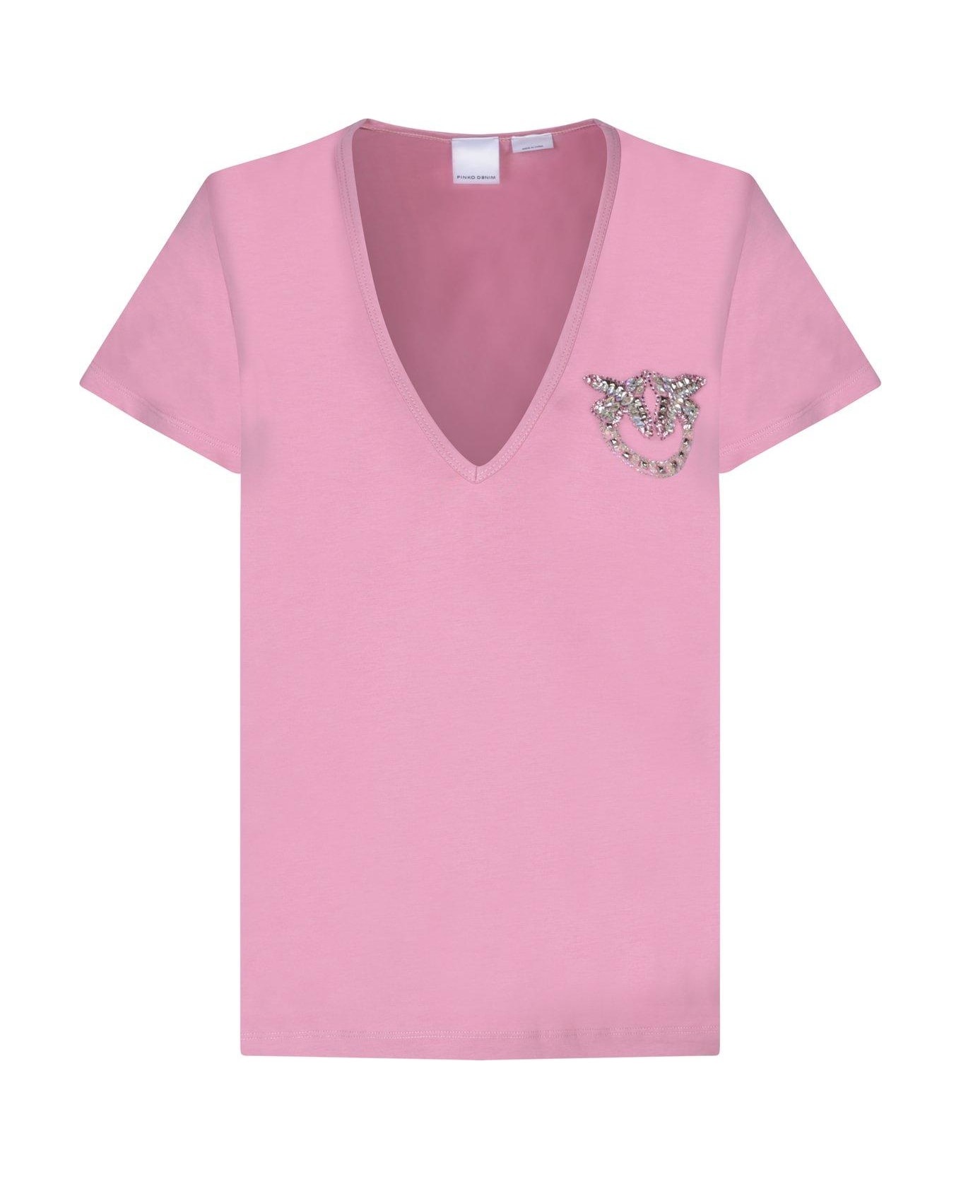Pinko T-shirt With Love Birds Jewel Logo - Pink Tシャツ