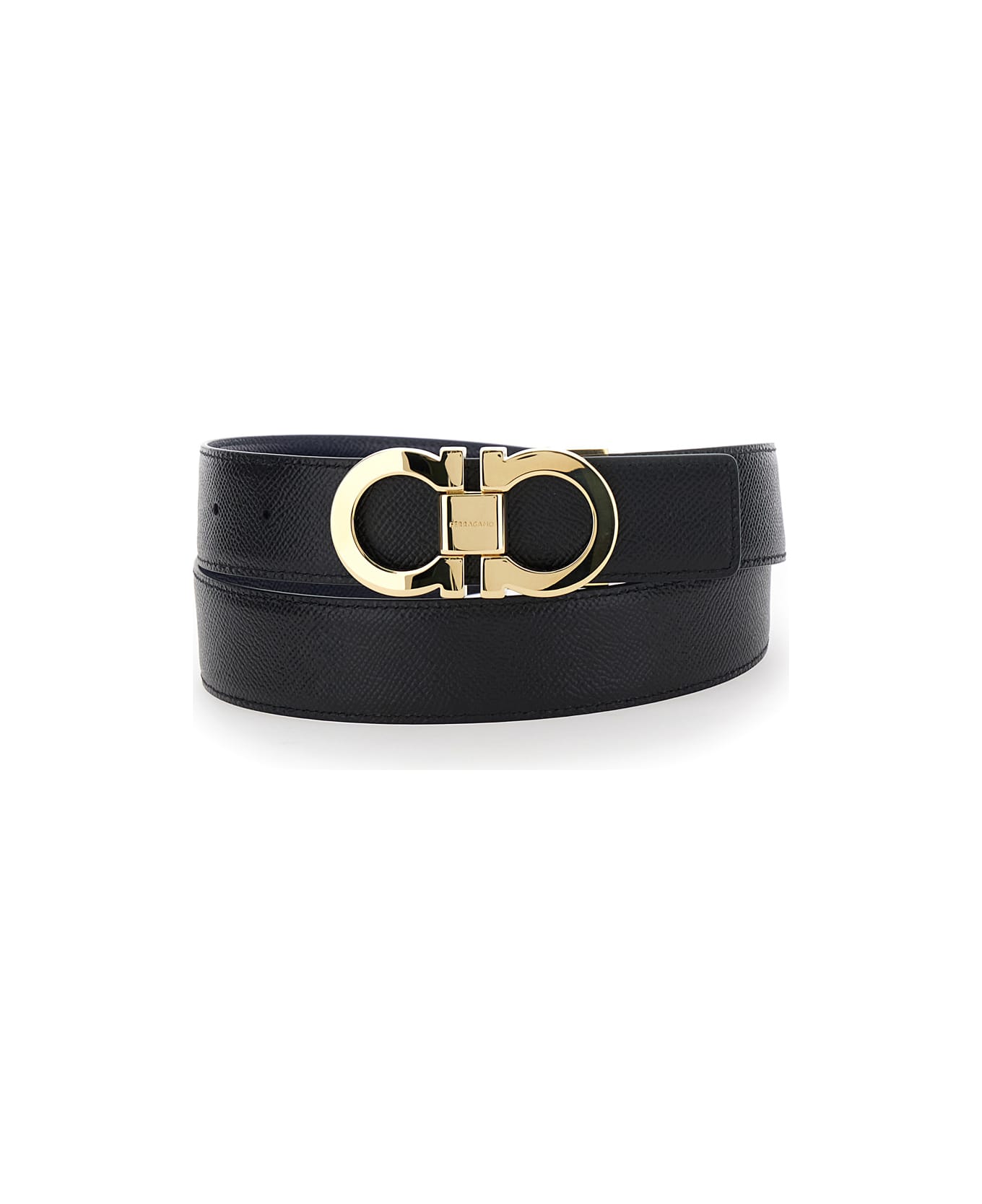 Ferragamo Black Reversible Belt With Gancini Buckle In Leather Man - BLUE/BLACK