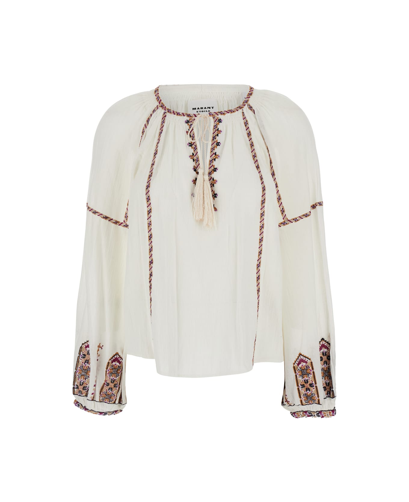 Marant Étoile 'fernanda' White Shirt With Bow Closure On The Front And Bishop Sleeves In Cotton Woman - White