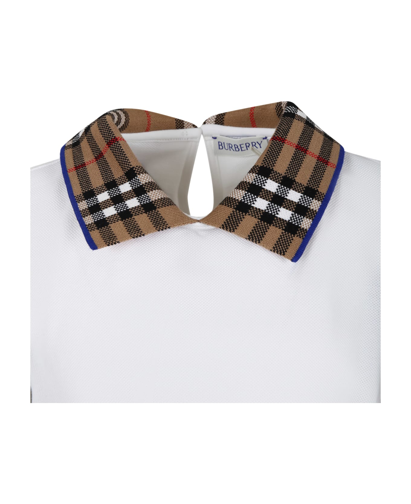 Burberry White Dress For Girl With Vintage Check On The Collar - White ワンピース＆ドレス