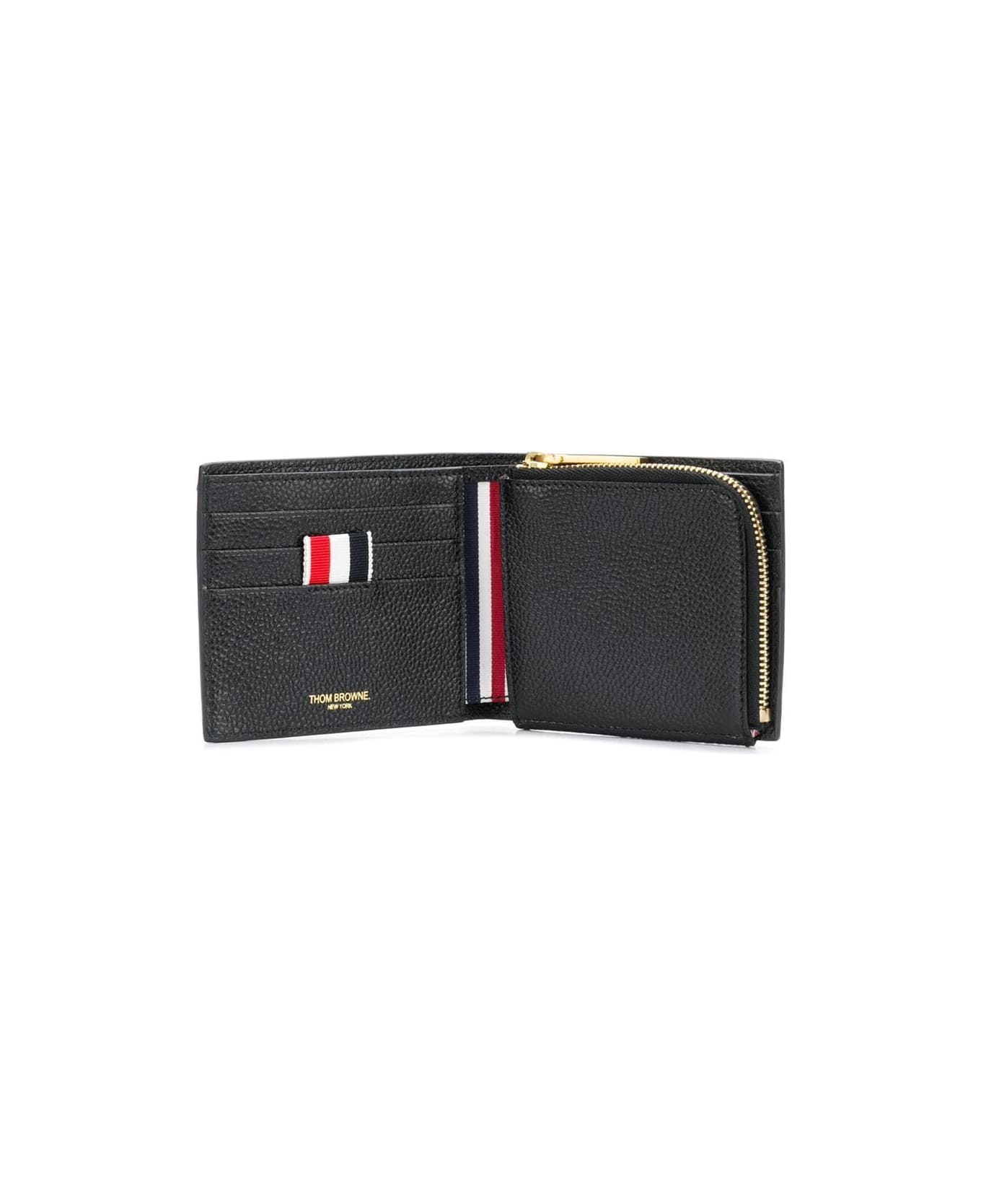Thom Browne Billfold With Fold Out Coin Purse In Pebble Grain Leather - Black 財布