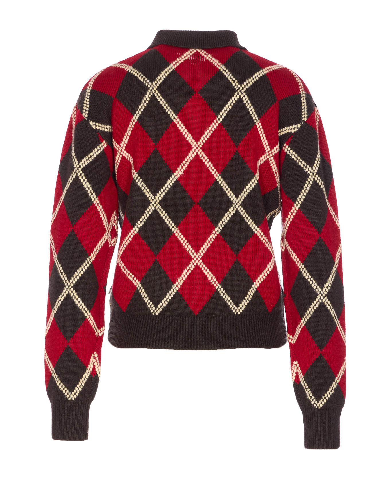 Guest in Residence Argyle Long Sleeves Polo - Red