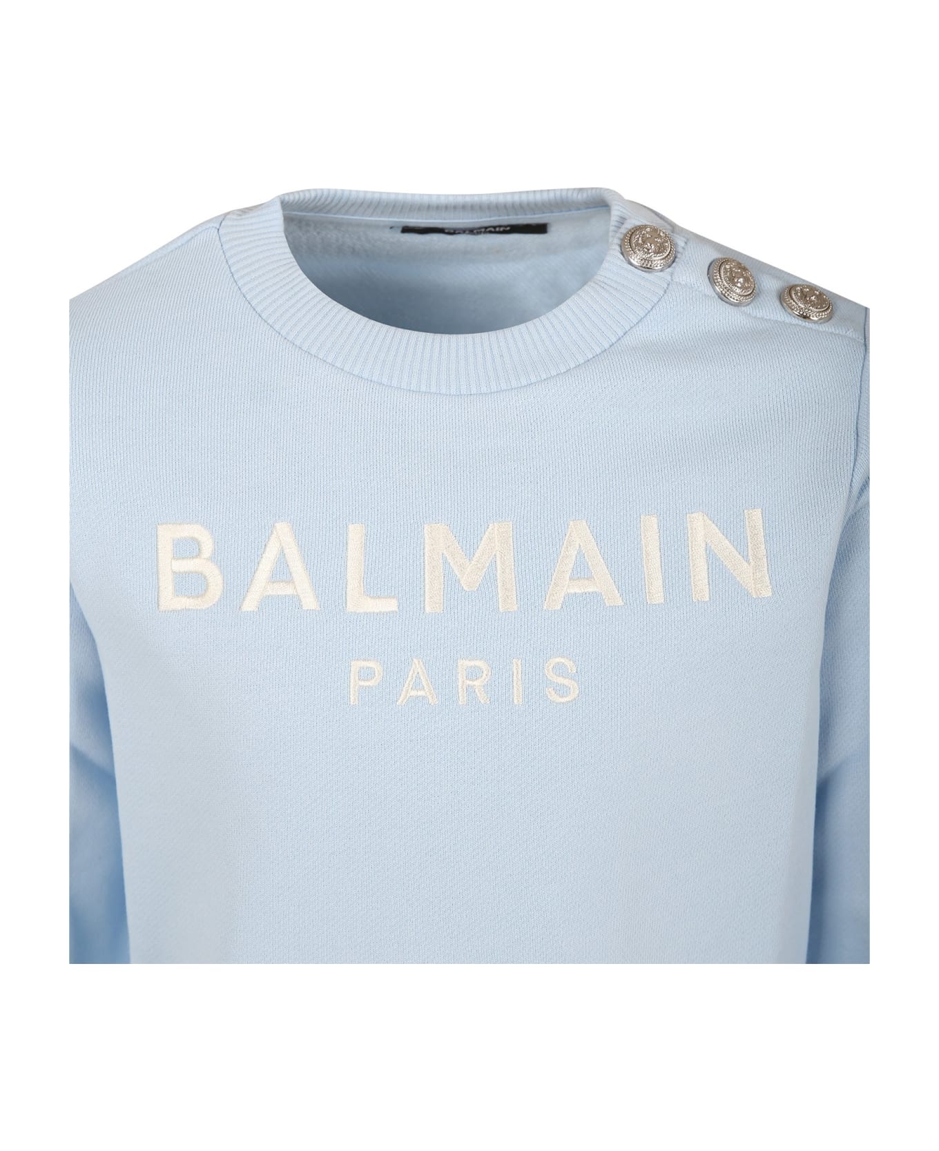 Balmain Light Blue Sweatshirt For Girl With Logo - Light Blue ニットウェア＆スウェットシャツ
