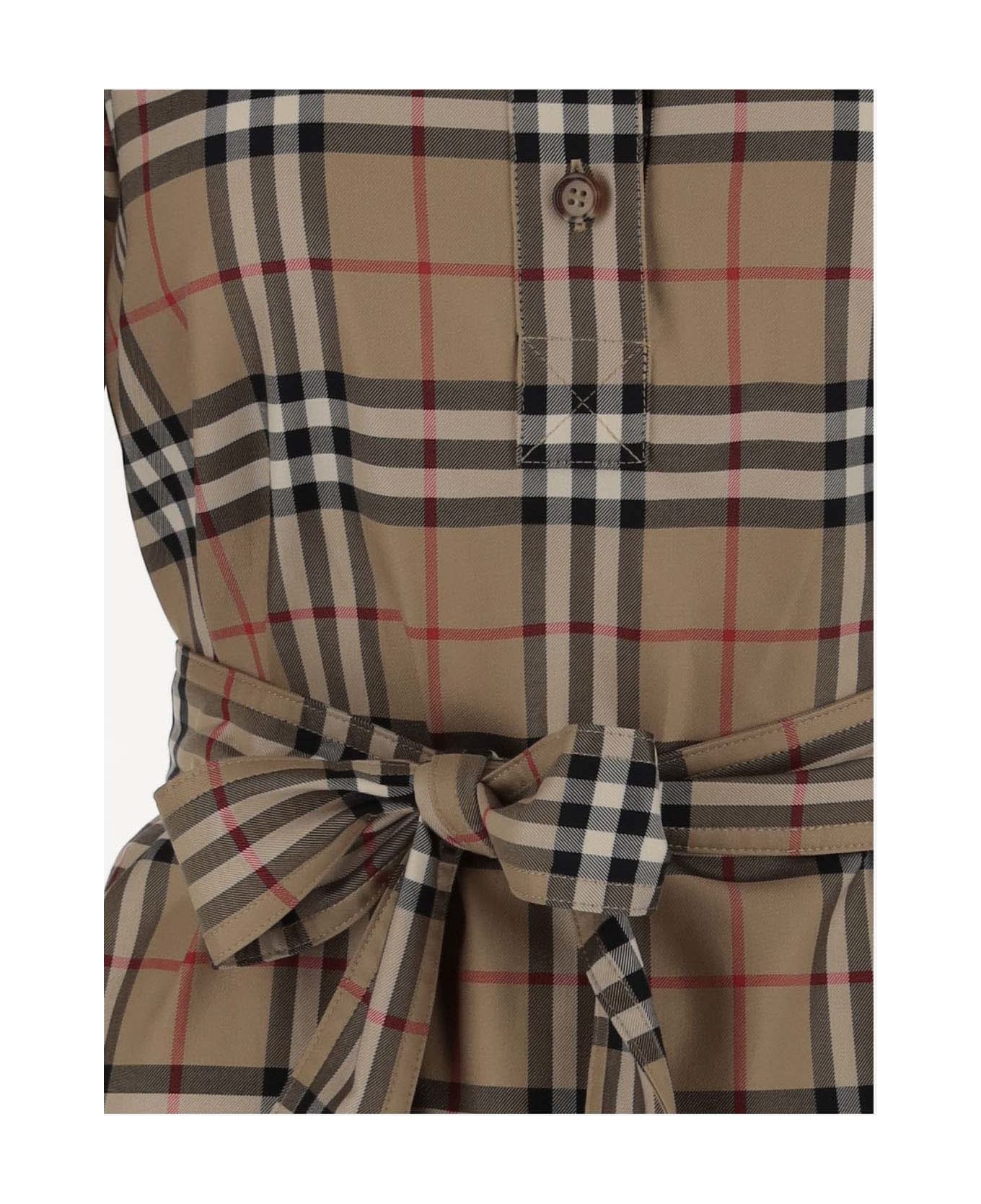 Burberry Stretch Cotton Chemisier With Check Pattern - Red