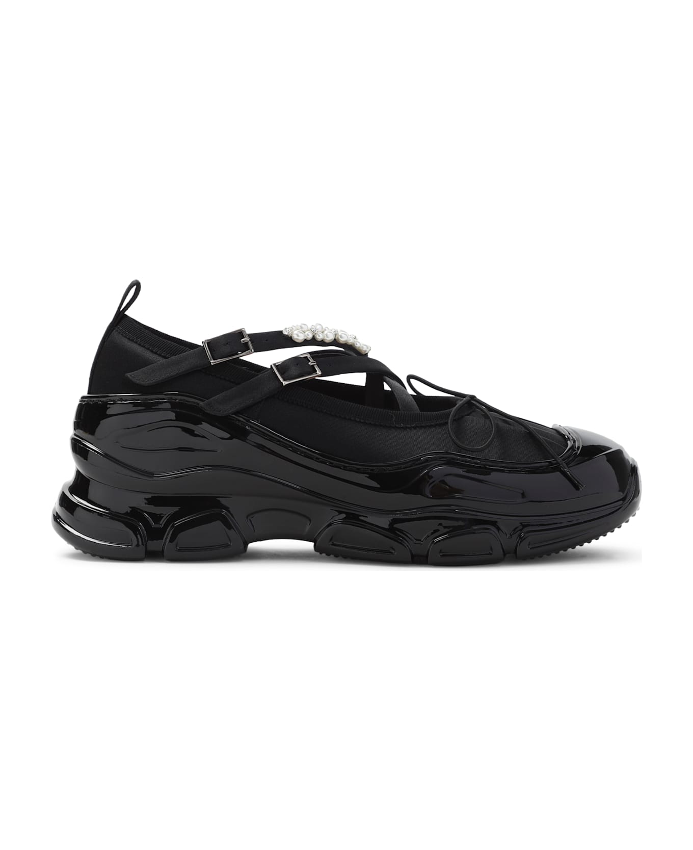 Simone Rocha Classic Criss Cross Tracker Ballerina - Black Clear Pearl