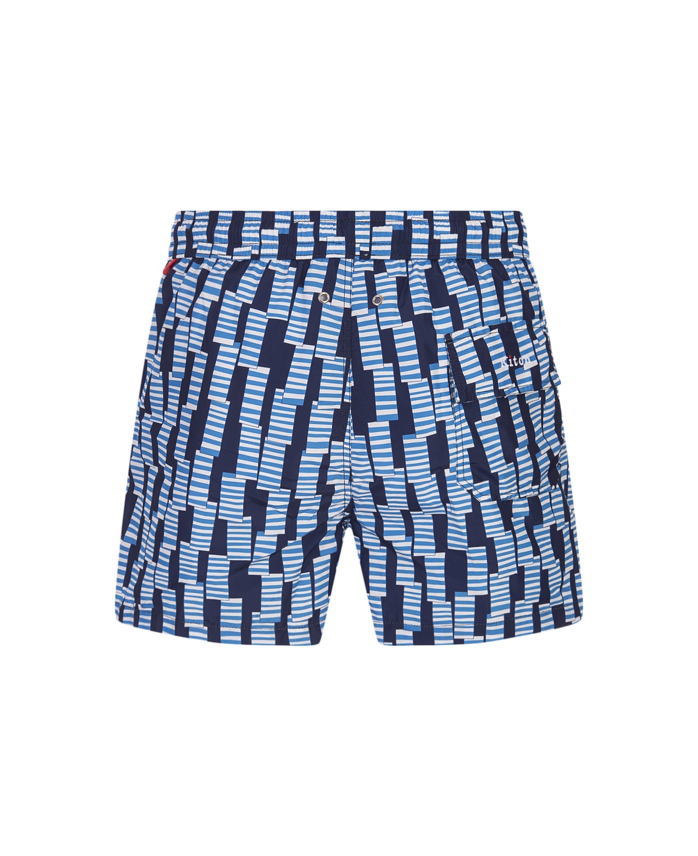 Kiton Swim Shorts With Light Blue Windsock Pattern - Blue