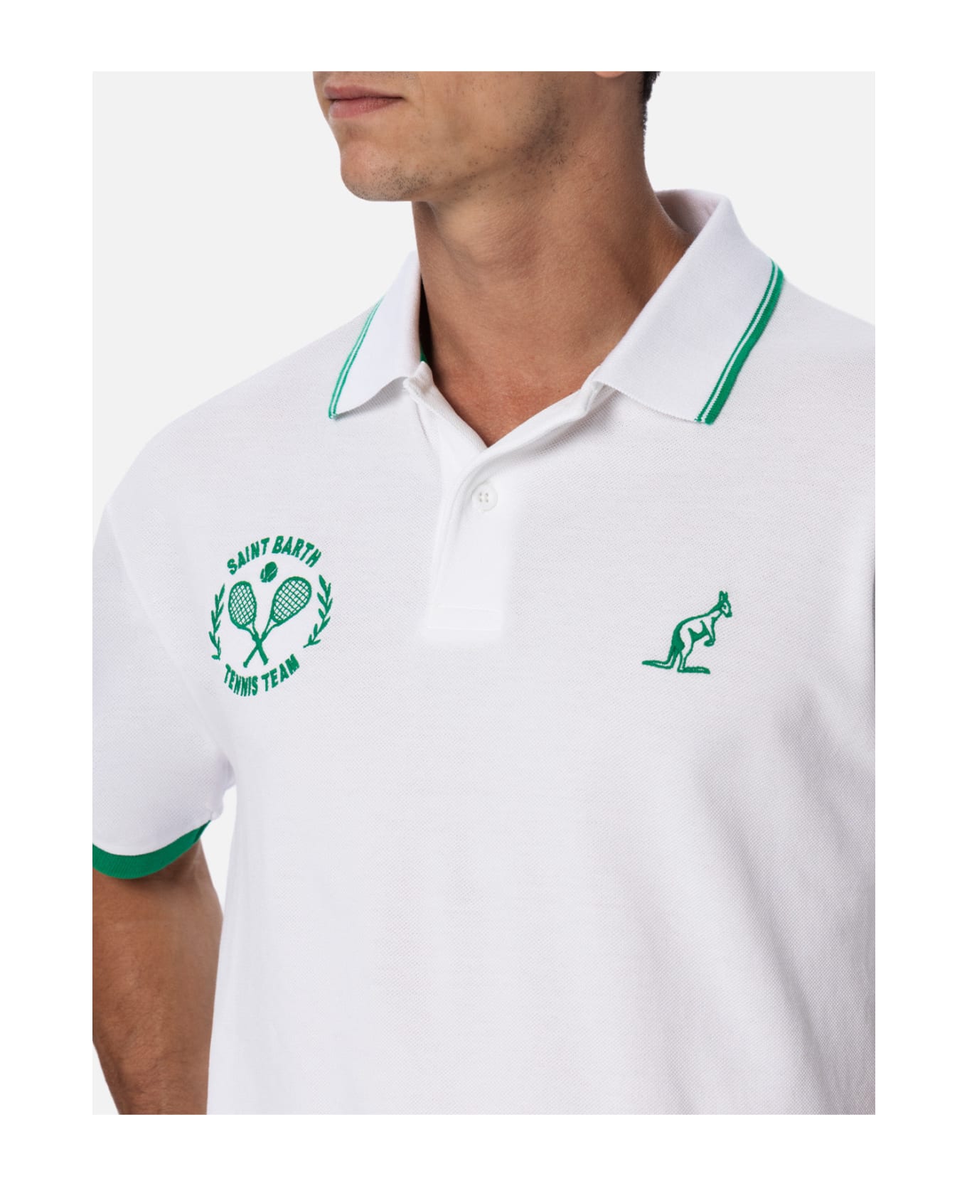 MC2 Saint Barth Man White Cotton Piquet Polo Shirt Beverly Hills | Australian Brand Special Edition - WHITE