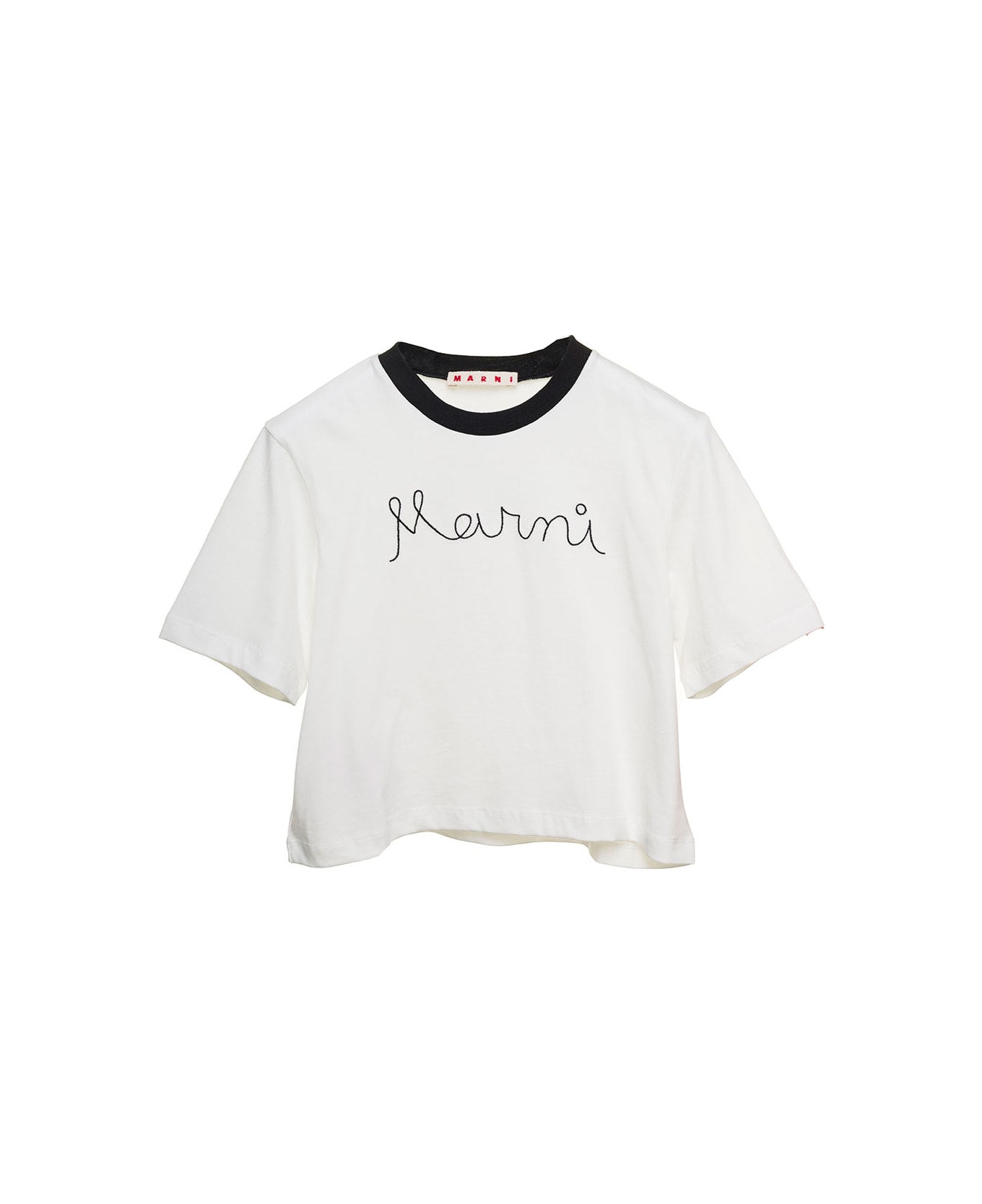 Marni White T-shirt With Front Logo Print In Cotton Girl | italist