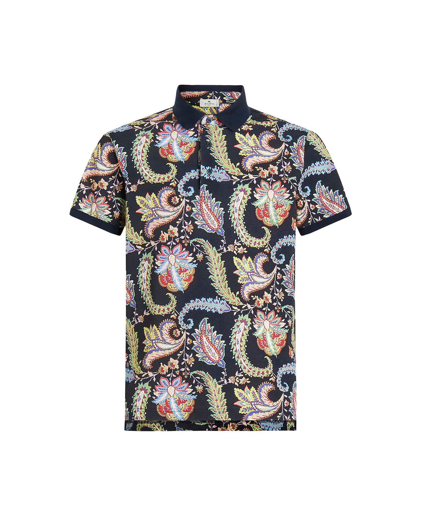 Etro Navy Blue Jacquard Polo Shirt With Floral Paisley Designs - Blu ポロシャツ