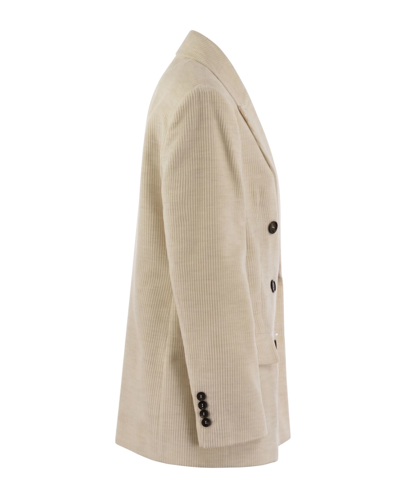 Brunello Cucinelli Viscose And Cotton Corduroy Jacket With Necklace - Ivory