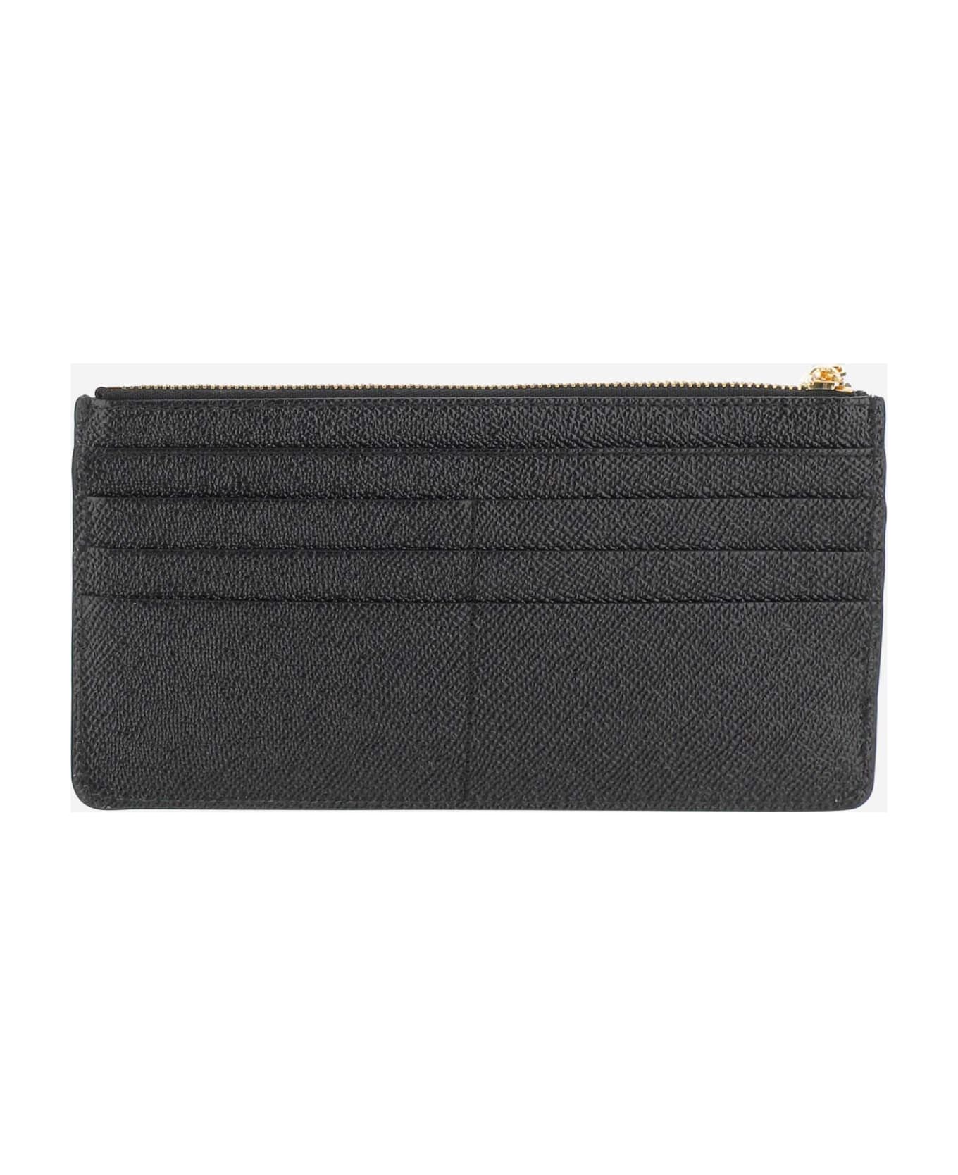 Dolce & Gabbana Dauphine Leather Card Case With Zipper - Black