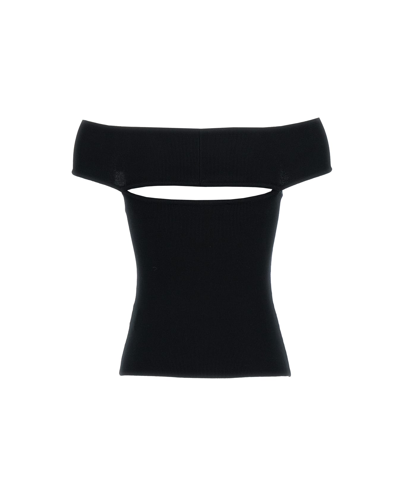 Federica Tosi Black Off-shoulder Top With Cut-out In Ribbed Viscose Blend Woman - Black トップス