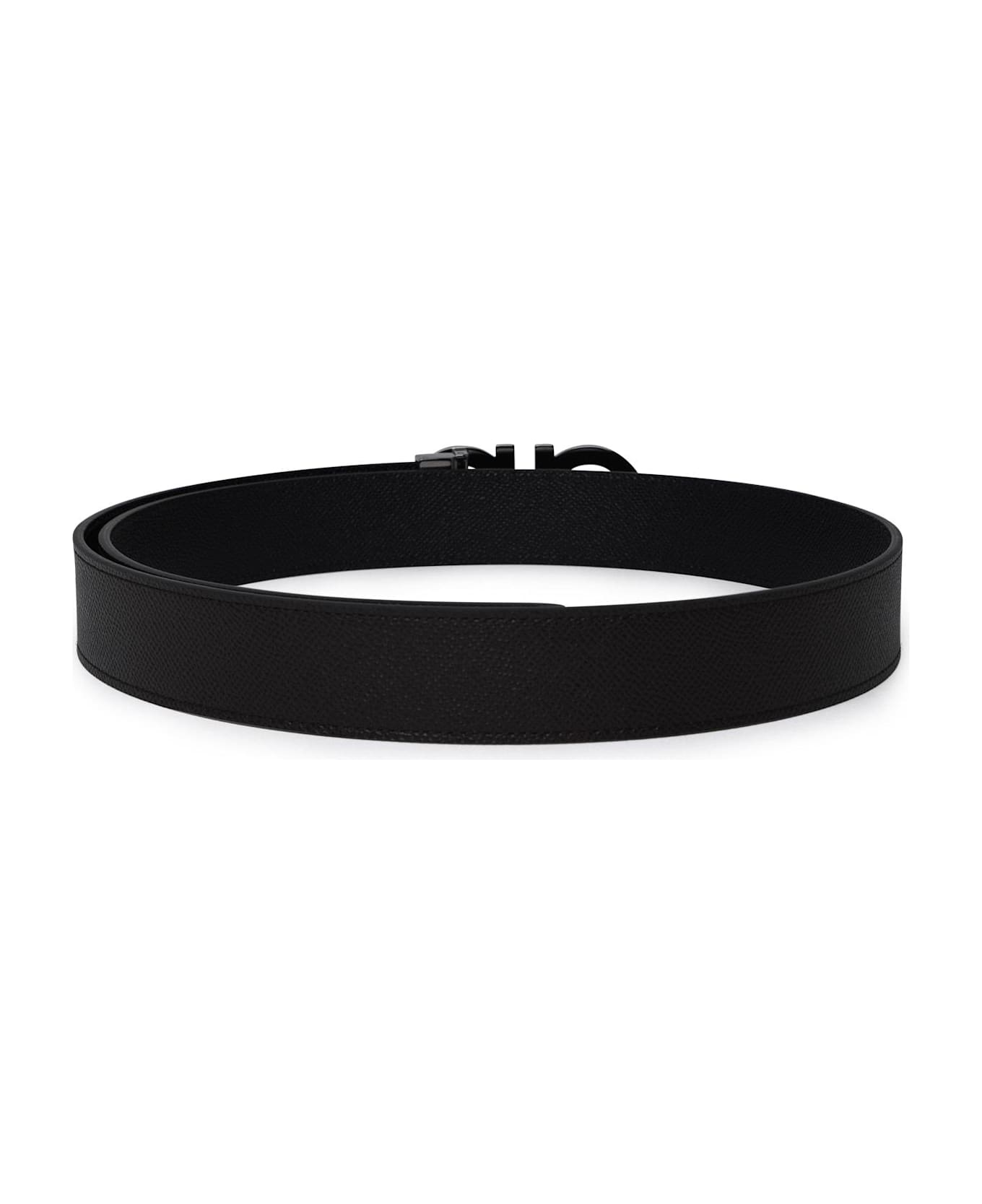 Ferragamo Hammered Leather Reversible Belt - Black