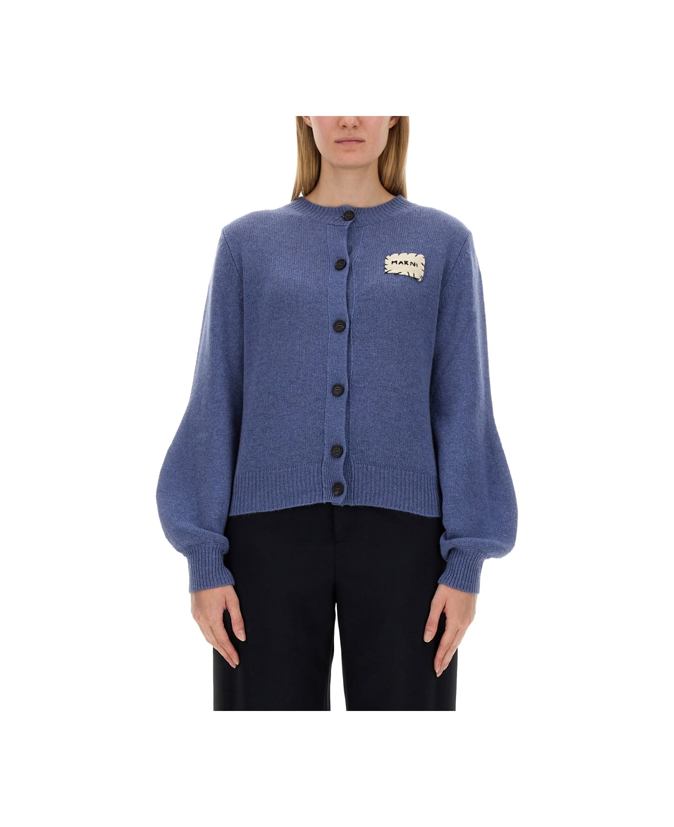 Marni Cardigan With Logo - AZURE