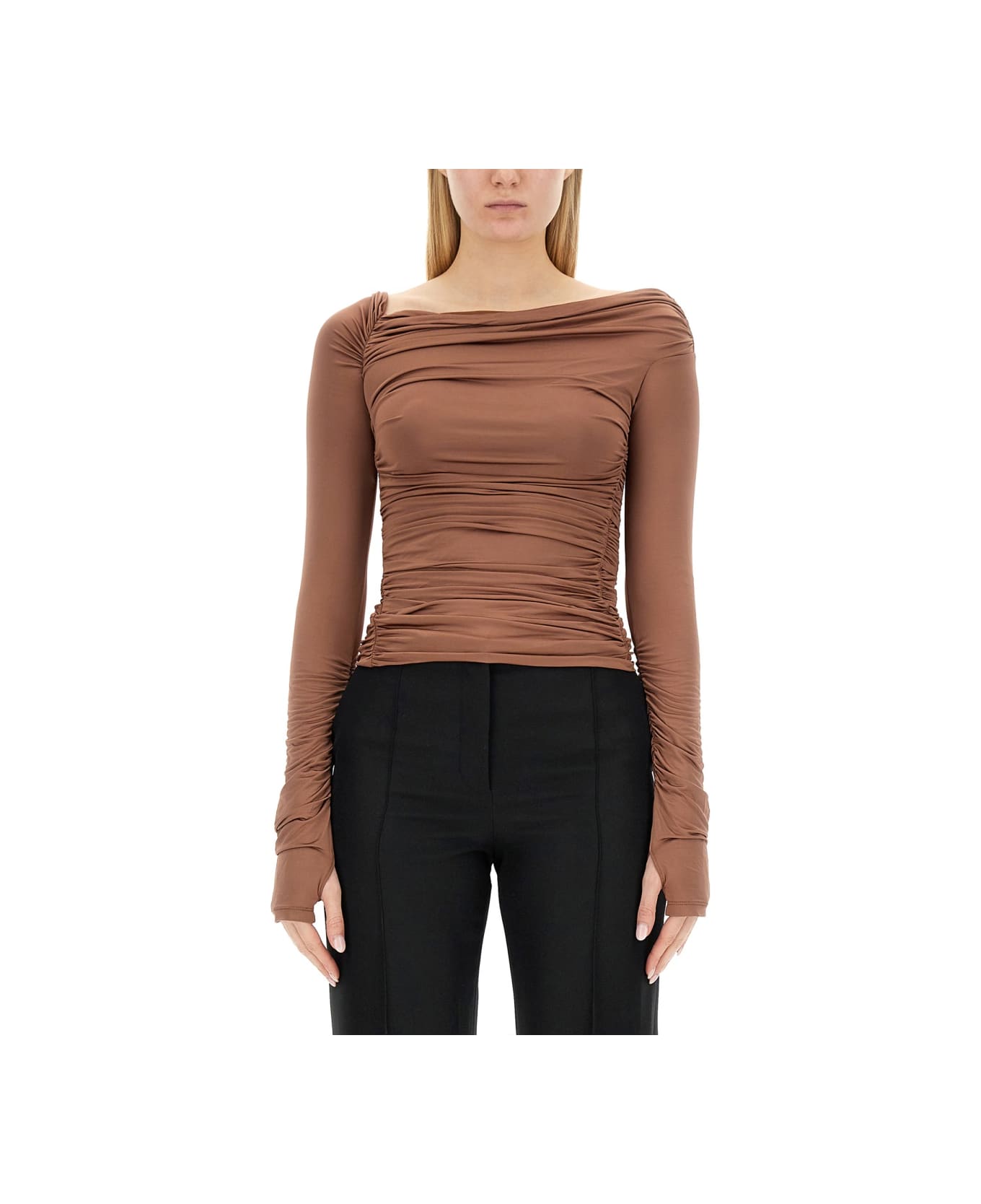 Helmut Lang Top With Ruffles - BEIGE