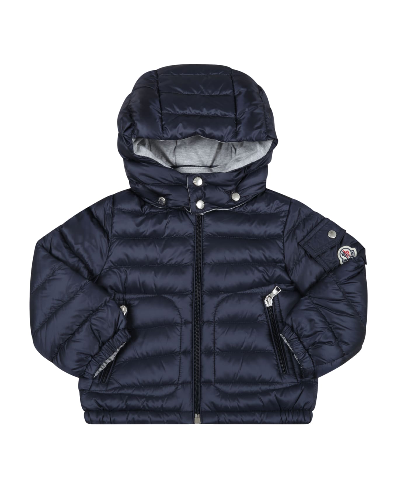 Moncler Blue "lauros" Jacket For Baby Boy With Logo Patch - Blue