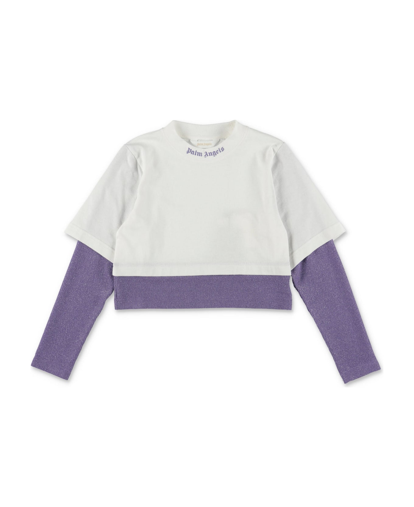 Palm Angels T-shirt Bianca Effetto Sovrapposto In Jersey Di Cotone Bambina - Bianco