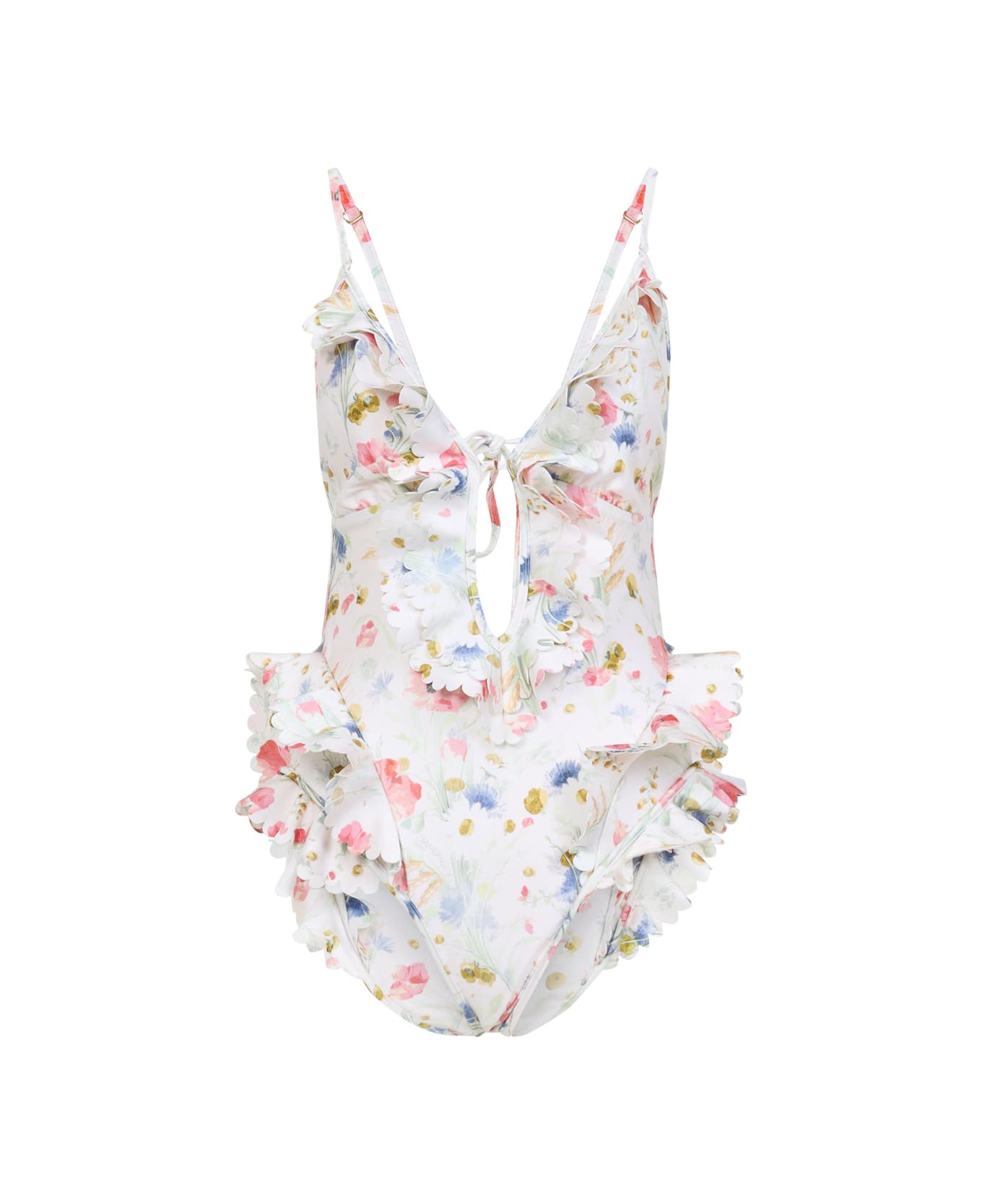 Zimmermann Lucky Waterfall Frill One-piece - Cream Bouquet Floral