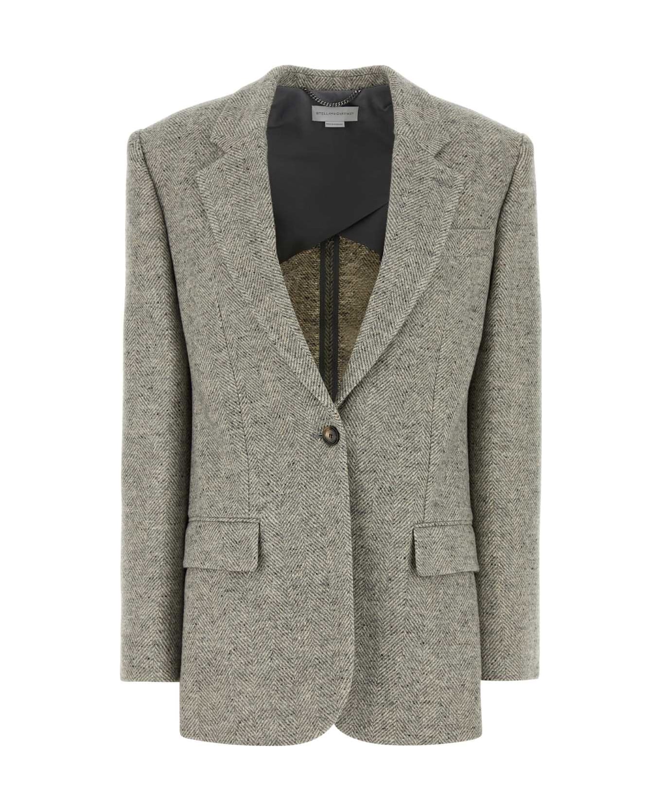 Stella McCartney Embroidered Wool Blend Blazer - GREYMELANGECREAM